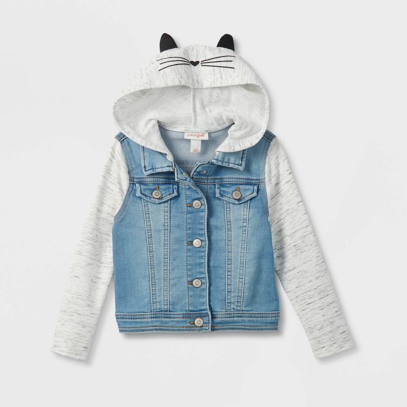 Toddler Girls' Cat Hood Denim Jacket - Cat & Jack™ Medium Wash, 1 of 10