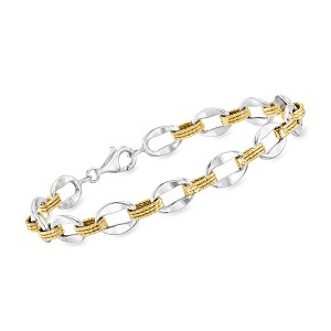 Ross-Simons Sterling Silver and 18kt Gold Over Sterling Oval-Link Bracelet - 1 of 4
