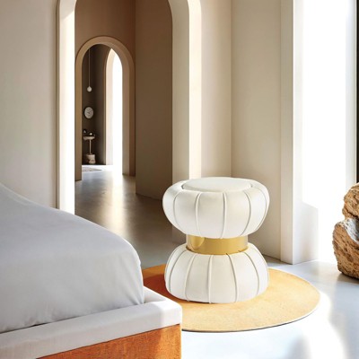 PAGED Accent Ottoman Mushroom-Shape Vanity Stool Upholstered Foot Stool with Shearling Teddy‑Like Fabric for Entryway, Bedroom