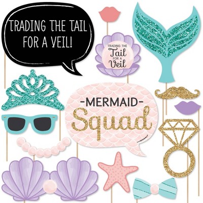 Big Dot of Happiness Trading The Tail For A Veil - Mermaid Bachelorette Party or Bridal Shower Photo Booth Props Kit - 20 Count