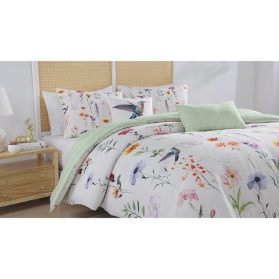 Ivory Queen Cotton Reversible Floral Comforter Set
