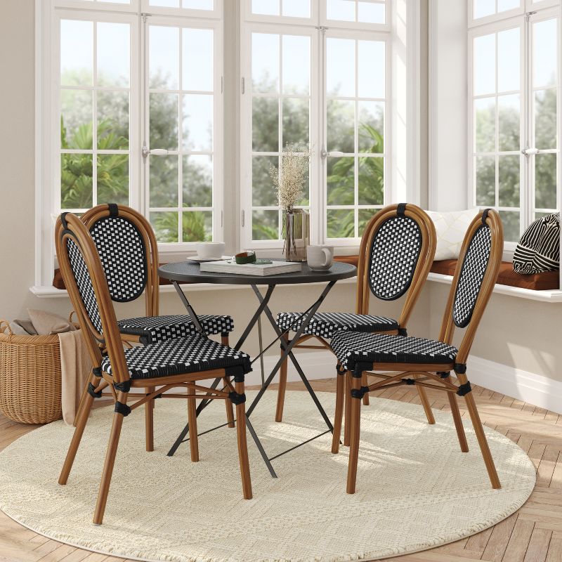Flash Furniture 4 Pack Lourdes Indoor/Outdoor Commercial Thonet French Bistro Stacking Chair, PE Rattan and Aluminum Frame, 2 of 15
