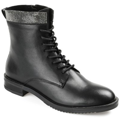 Journee Signature Womens Genuine Leather Natara Round Toe Stacked Combat Booties
