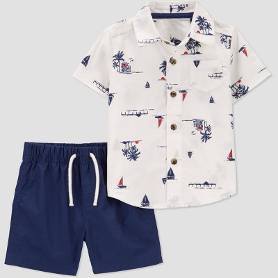 Image of Carter's Just One You® Baby Boys' Sailboats Top & Bottom Set - White/Blue 9M