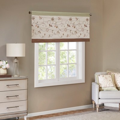 Green and Brown Floral Embroidered Sill Length Valance