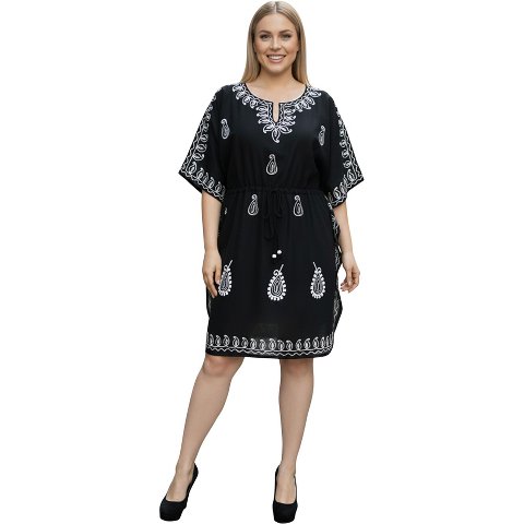 Женские платья LA LEELA House Daily Routine Evening Wear Short Sleeve Casual Bikini Cover-Up Vacation Mini Cover Ups for Women Dress 2X-3X Black, Solid