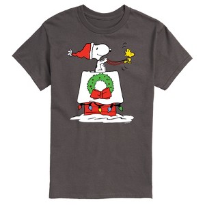 Men's - Peanuts - Snoopy & Woodstock House Sleigh Short Sleeve Graphic T-Shirt - 1 of 4