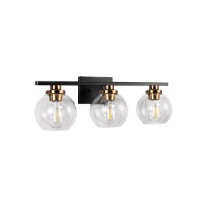 DORESshop Industrial 25 in. 3-Light Black and Gold Bathroom Vanity Light, Modern Farmhouse Wall Sconce with Globe Glass Shades - 1 of 4