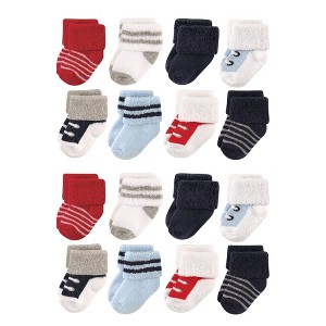 Luvable Friends Baby Cotton Rich Terry Socks 16-Pack, Red Navy Sneakers - 1 of 2