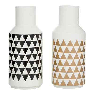 Set of 2 Modern Ceramic Bottle Vases with Patterns White/Gold - Olivia & May