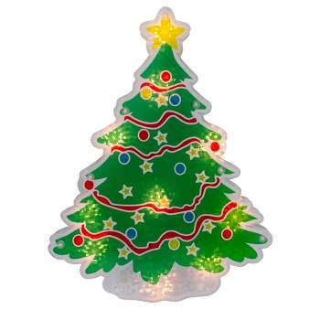 Northlight 12.5" Lighted Holographic Christmas Tree Window Silhouette Decor
