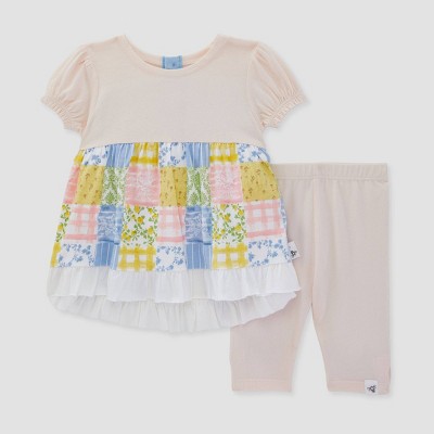 Image of Burt's Bees Baby® Baby Girls' Patchwork Quilt Tunic Sweater & Capri Leggings Set - Light Pink 3-6M