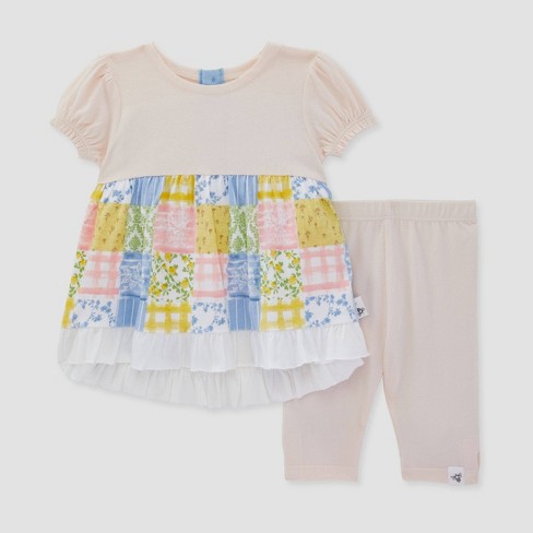 Burt's Bees Baby® Baby Girls' Patchwork Quilt Tunic Sweater & Capri  Leggings Set - Light Pink 6-9M