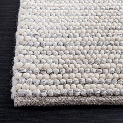 Ivory and Light Grey Handmade Wool Square Rug, 6' x 6'