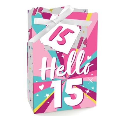 Big Dot of Happiness Girl 15th Birthday - Teen Birthday Party Favor Boxes - Set of 12