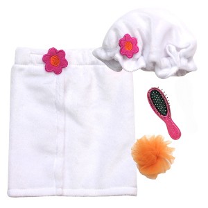 Sophia's - 18" Doll - Towel Wrap, Shower Cap, Sponge & Hairbrush Set - White - 1 of 4