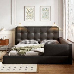 Luxystar Queen Size PU Leather Upholstered Platform Bed with 2 Reading Lights - 1 of 4