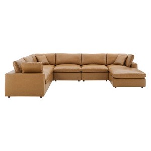 7pc Commix Down Filled Overstuffed Vegan Leather Sectional Sofa Set Tan - Modway: Plush U-Shaped Modern Home Furniture - 1 of 4