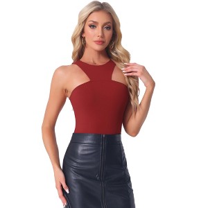 INSPIRE CHIC Women's Sleeveless Asymmetrical Halter Neck Tank Top Bodysuit - 1 of 4