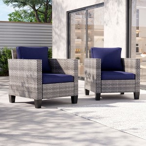 Sonkuki 2PCS Patio Single Sofas Outdoor Wicker Rattan Furniture Set w/ Soft Cushions for Garden Yard Porch - 1 of 4