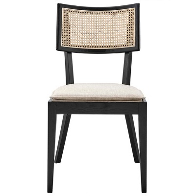 Caledonia High Black and Beige Elm Wood Side Chair with Cane Back