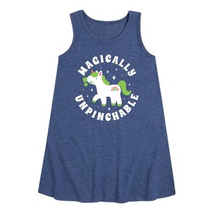- Instant Message - St. Patrick's Day Magically Unpinchable Unicorn Graphic Sleeveless Aline Dress - 1 of 4