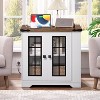 MaseiKar Farmhouse End Table with Charging Station, Large End Table for Living Room with Side Shelves, Square Nightstand with Glass Barn Door - 2 of 4