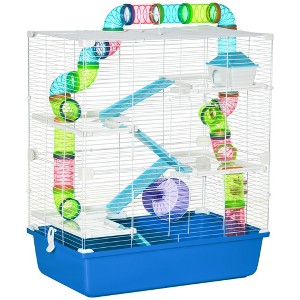 PawHut Extra Large 23" Hamster Cage with Tubes Tunnels Portable Carry Handles, Rat House and Habitats 5-Tier with Wheel Water Bottle Food Dish - 1 of 4