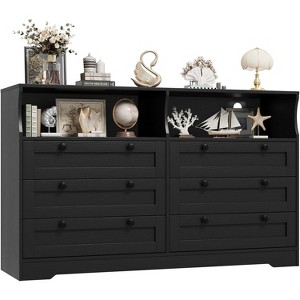Homhougo 55"  6-Drawer Wood Dresser, Modern Storage Organizer for Bedroom, Living Room, Closet & Entryway - 1 of 4