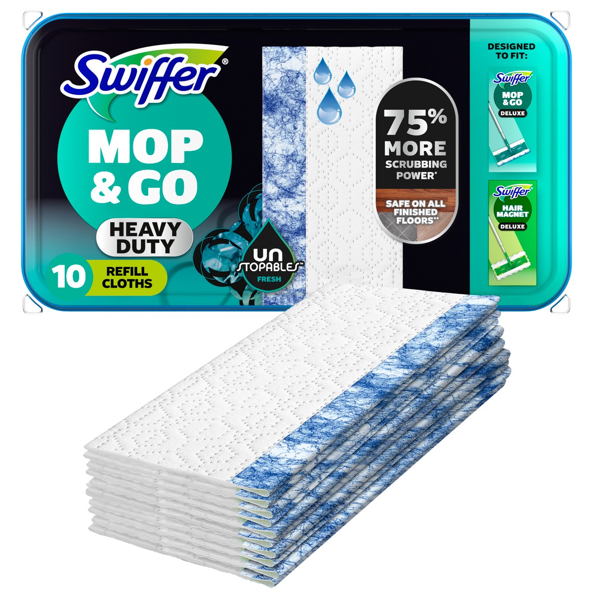 Swiffer Mop & Go Heavy Duty Wet Cloth Refills — Unstopables Fresh 10 ct product package