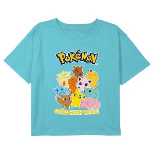 Girl's Pokemon Colorful Gotta Catch 'Em All Group Crop Top T-Shirt - 1 of 3