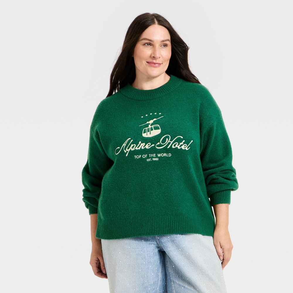 Women's Long Sleeve Cozy Alpine Crewneck Pullover Sweater - Universal Thread™ Dark Green 1X