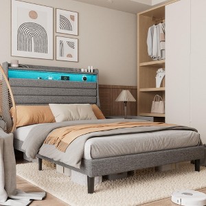 Twin Bed Frame with USB Charging Station & LED Lights - 1 of 4