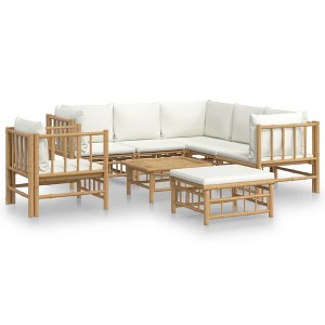 vidaXL 8-Piece Bamboo Outdoor Patio Lounge Set with Cream White Cushions - Backrest, Armrest, and Cushions Included, Ideal for Garden, Deck - 1 of 4