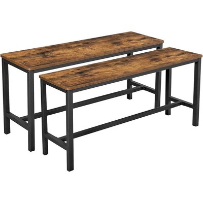 VASAGLE Dining Bench, Pair of 2, Industrial Style, Steel Frame, for Kitchen, Living Room, 12.8 x 42.5 x 19.7 Inches, Rustic Brown + Black