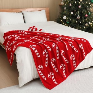 Christmas Throw Blankets and Red and White Flannel Blanket for Couch Sofa Bed Home Decorations. - 1 of 3