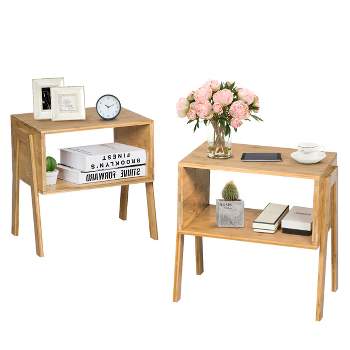 Costway Set of 2 Bamboo Nightstand Stackable Sofa Table Bedside Table with Storage Shelf