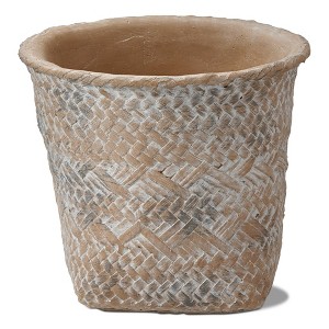 tagltd Tulum Whitewash Cement Basket Planter Small, 9.4L x 9.4W x 6.3H inches, Holds up to an 8" Drop in Plant - 1 of 2