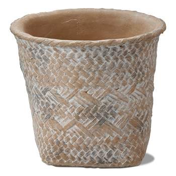 tagltd Tulum Whitewash Cement Basket Planter Small, 9.4L x 9.4W x 6.3H inches, Holds up to an 8" Drop in Plant
