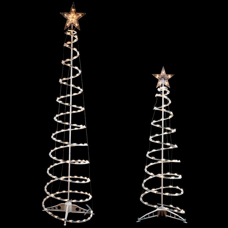 Northlight Set of 2 Lighted Clear Outdoor Spiral Christmas Cone Trees 4', 6', 3 of 9