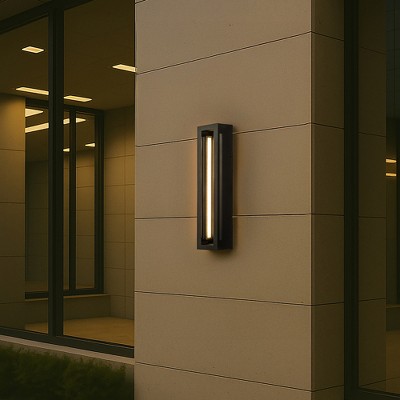 ALOADECOR H20" Modern Outdoor Wall Light with Dusk to Dawn Sensor Linear Matte Black with Acrylic Shade for Entryway (¨2 Pack)