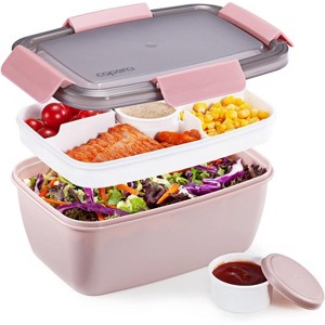 Large Salad Container Bowl for Lunch, 68 oz 5-Compartment Bento Box with Sauce Cups - 1 of 4