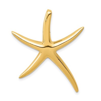 Black Bow Jewelry 14k Yellow Gold LG Polished Pencil Starfish Slide Pendant, 28 x 32mm