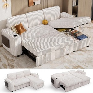 Vipbear 85" Modular Sectional Sleeper Sofa with Pull Out Bed, 3 Seat Plush Corduroy L Shaped Couch , Tool Free Assembly - 1 of 4