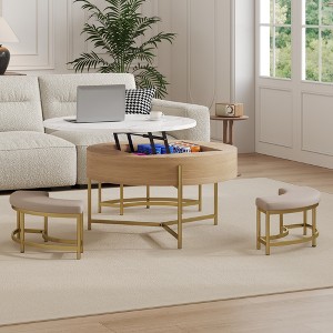 Zeus & Ruta Modern 3-Piece Round Lift-Top Coffee Table with Hidden Storage and Nesting Ottomans - 1 of 4
