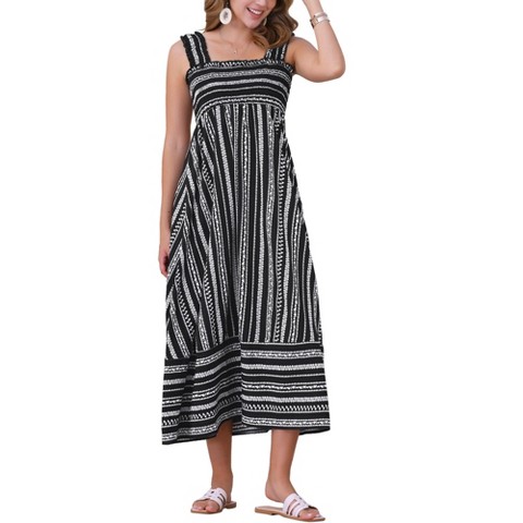 Женские платья INSPIRE CHIC Women's Summer Sleeveless Smocked Printed Vacation Boho Maxi Dress Black X-Large