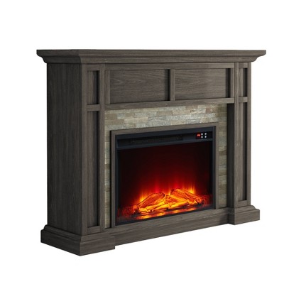 48" Brown MDF Freestanding Electric Fireplace with Remote