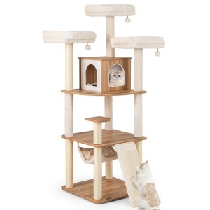 Costway 68” Tall Cat Tree Wood Cat Tower w/ 3 Padded Perches Multi-Level Climbing Furniture - 1 of 4