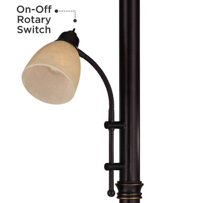 Bronze Adjustable Torchiere Floor Lamp with Amber Glass Shades