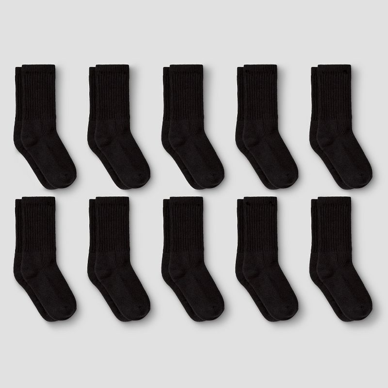 Boys' 10pk Athletic Crew Socks - Cat & Jack™ Black, 1 of 2